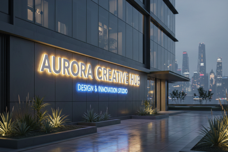 Proses pemasangan huruf timbul akrilik terdekat dengan lampu LED pada toko modern terlihat elegan dan profesional