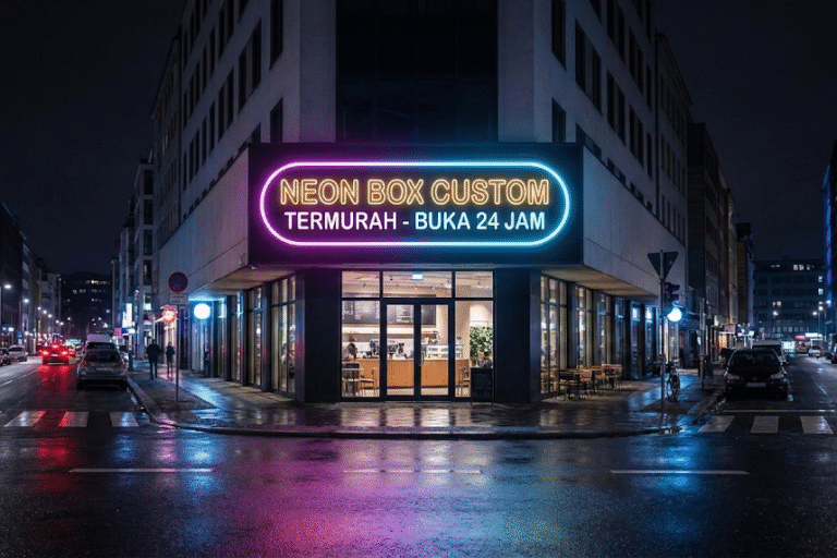 Proses perakitan lampu LED pada neon box akrilik di workshop jasa pembuatan neon box terdekat.