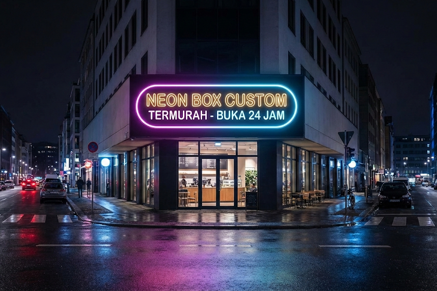 Proses perakitan lampu LED pada neon box akrilik di workshop jasa pembuatan neon box terdekat.