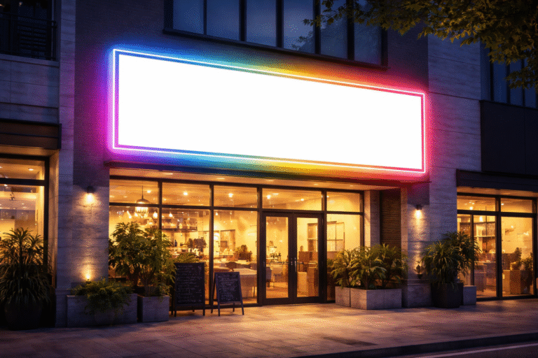 Neon box akrilik Jakarta yang menyala terang dengan desain modern untuk identitas brand toko di Jakarta.