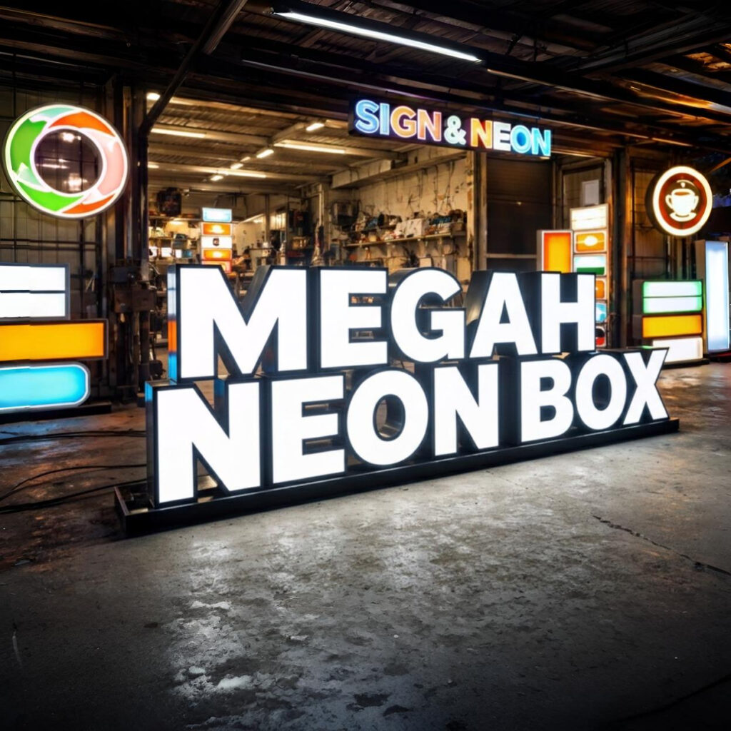 Pemasangan huruf timbul akrilik menyala di sebuah ruko area Bekasi yang terlihat modern dan profesional.