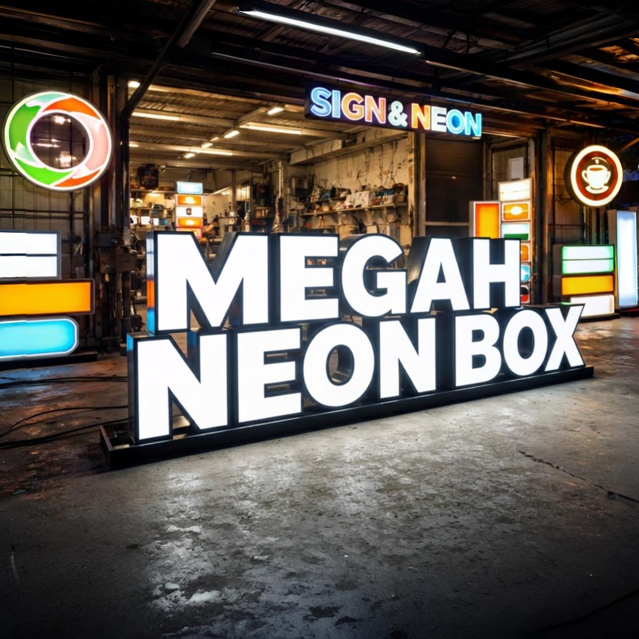 Pemasangan huruf timbul akrilik menyala di sebuah ruko area Bekasi yang terlihat modern dan profesional.