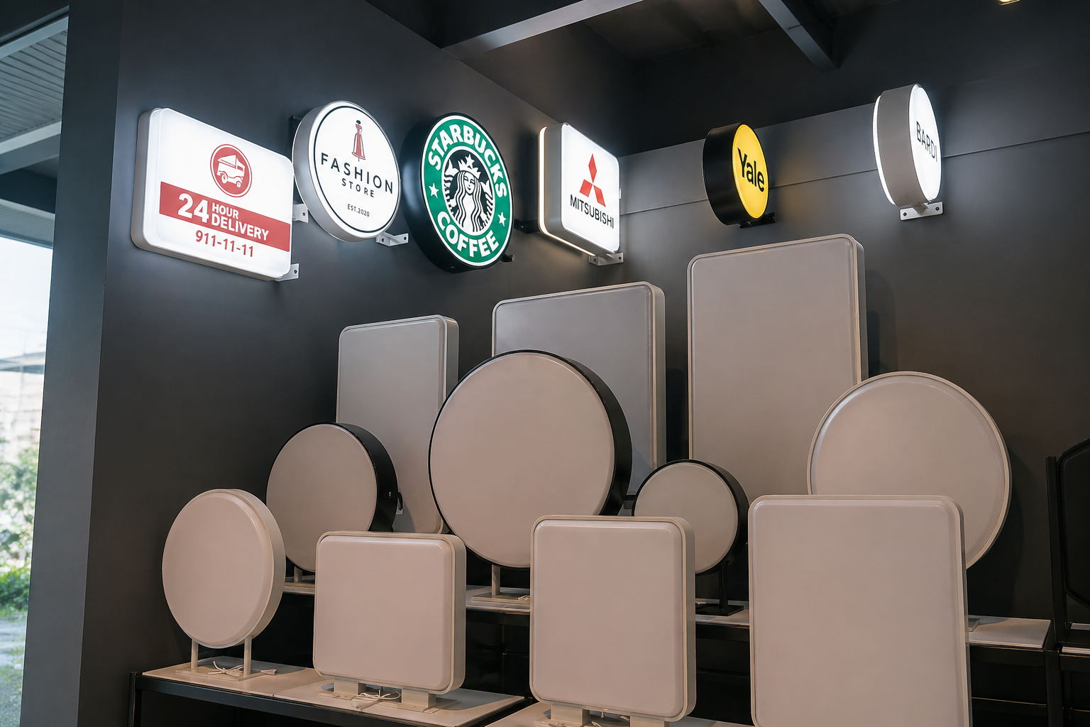 Desain sketsa neon box custom untuk restoran Jakarta Timur